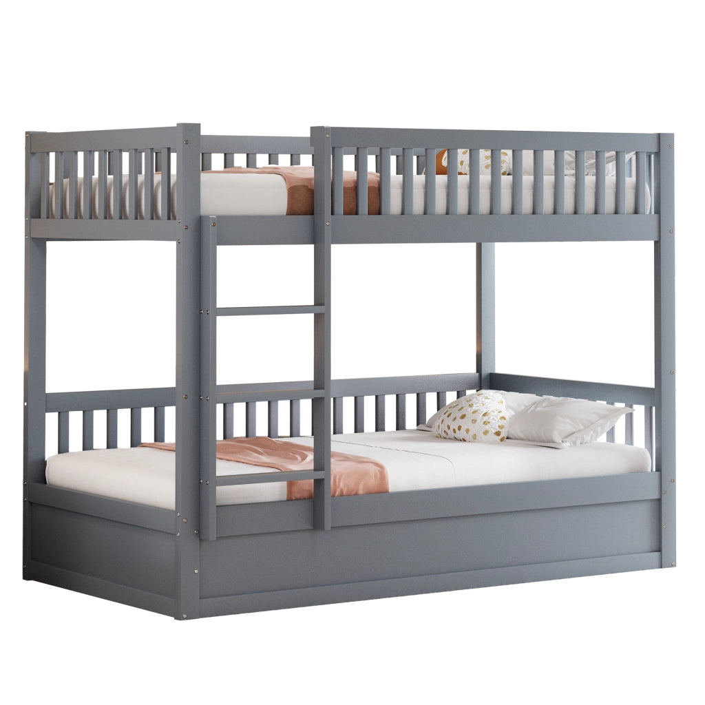 Letto a Castello 90x200 cm; 2 Posti - Contenitore Idraulico e Scala di Sicurezza - Grigio