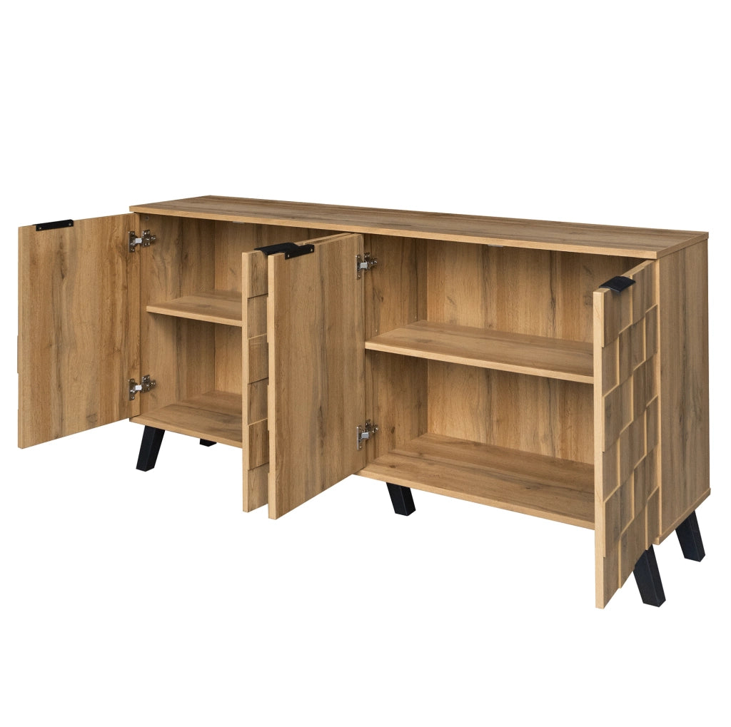 Credenza 160;5x35;5x78 cm con 4 ante; ripiani regolabili; pannello truciolare; colore naturale