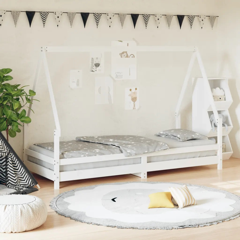 Giroletto per Bambini | Letto Infantile | Lettino Bianco 80x200cm in Legno Massello di Pino