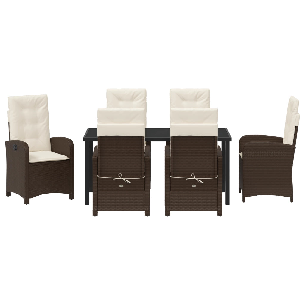 Set da Pranzo da Giardino vitaXL 7 Pezzi con Cuscini Marrone Rattan Poliestere