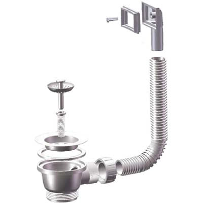 PILETTA MINIBASKET LAVELLO INOX + TROPPO PIENO - PP/INOX 11/2F + TAPPO GRIGLIA BASKET- 2 pezzi