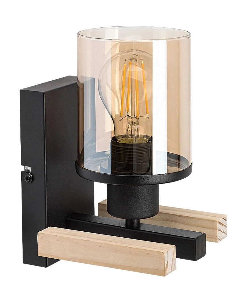 Applique moderna legno nero vetro ambra E27 Rabalux