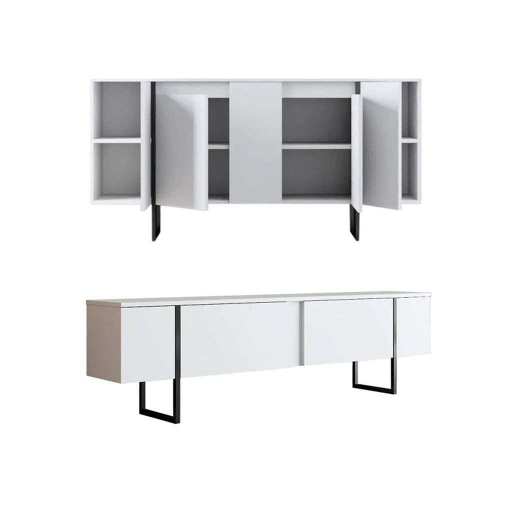 Pignano, set Mobili da Soggiorno Modulabile, Bianco