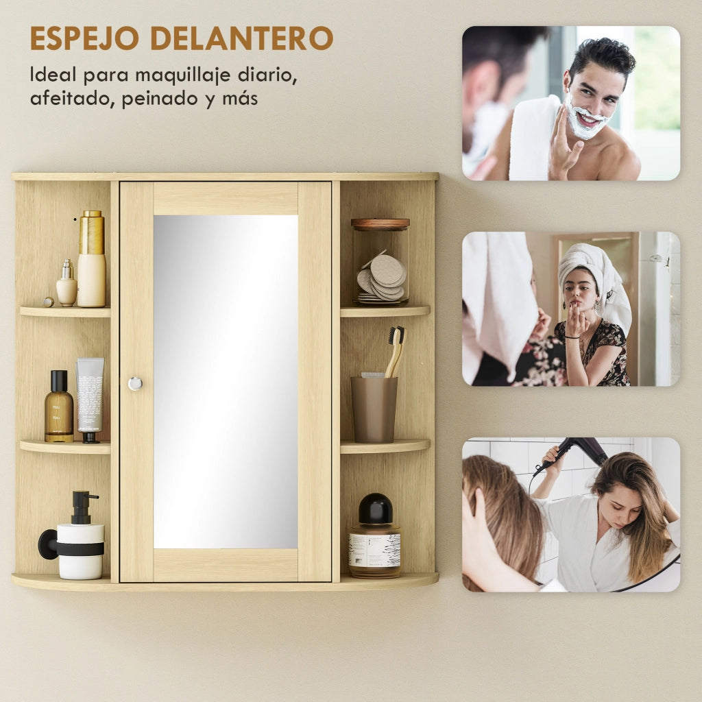 Armadietto da Bagno con Specchio e Ripiani ¨C zephmum ¨C 66x17x63 cm Legno Naturale