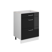 Mobiletto base per cucina R-Line Nero lucido/Bianco 60 cm con cassetti, senza piano di lavoro Vicco