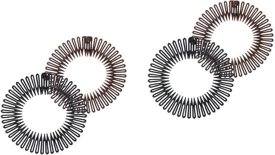 Set di pettini elastici da 4 pezzi in 2 colori, flessibili e a forma di cerchio, realizzati in plastica - Pettini per donne e fascia per capelli, adatti per ragazze e donne - Nero e marrone