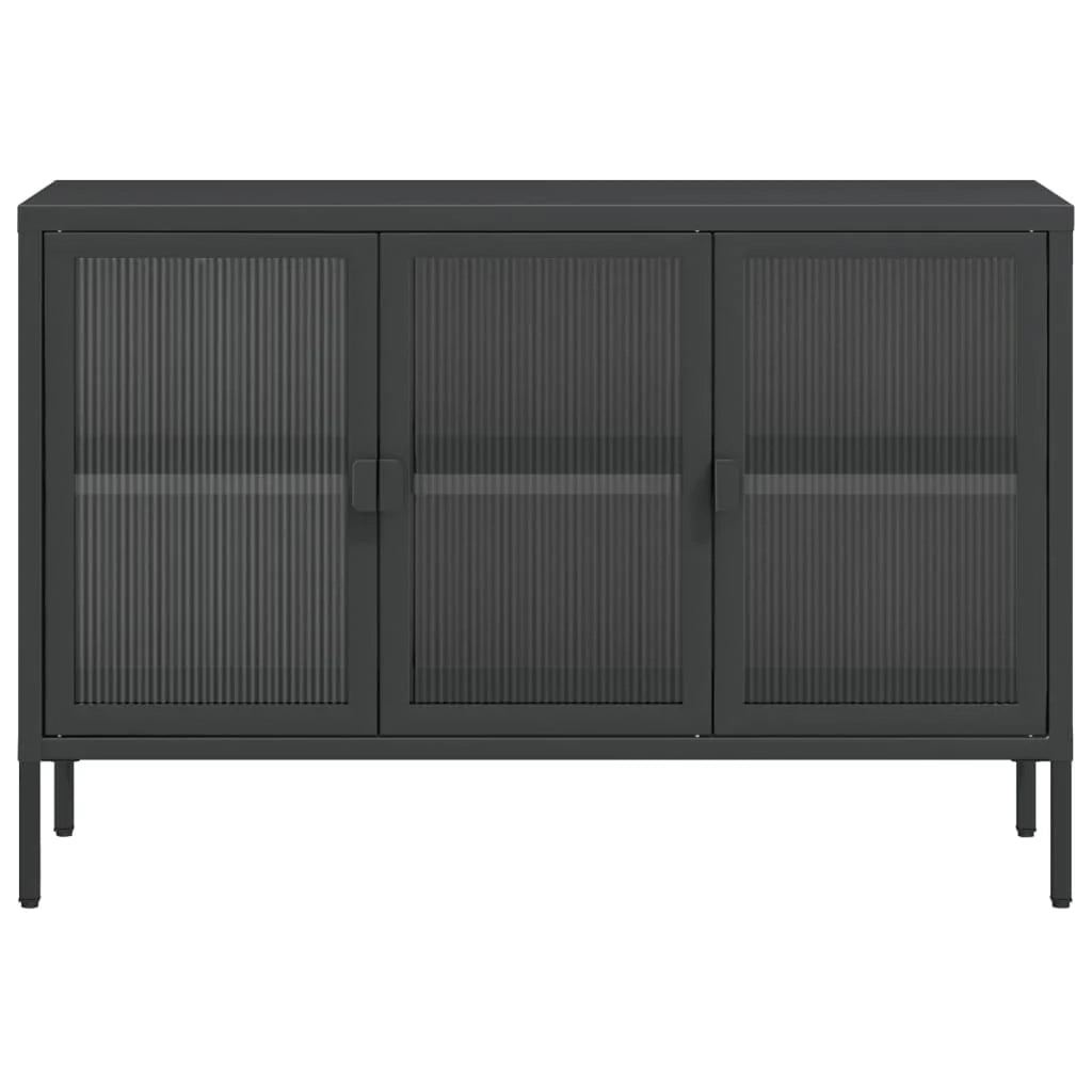 Buffet credenza cassettiera armadio mobile contenitore organizer per cucina soggiorno salotto 105 x 35 x 70 cm vetro e acciaio nero 02_0035837