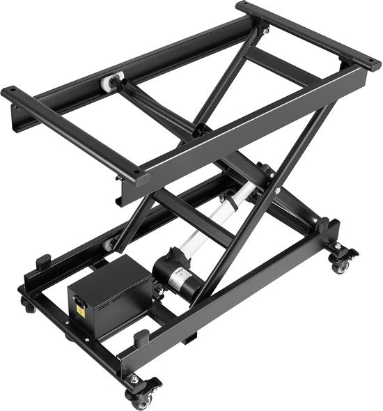 Tavolo di sollevamento elettrico – 76x44 cm, Capacità di carico 150 kg, Altezza regolabile da 200 a 710 mm, Piano di sollevamento con 4 ruote, Ideale per il trasporto di materiali e il maneggeggio, Nero