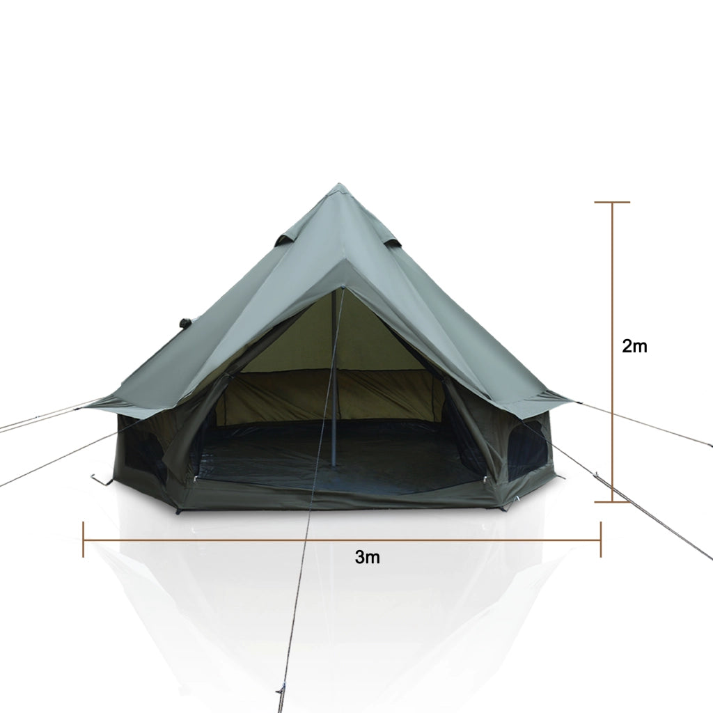 Tenda A Campana Per Campeggio 300 X 300 X 200 Cm In Poliestere Verde Scuro Con Apertura Per Stufa