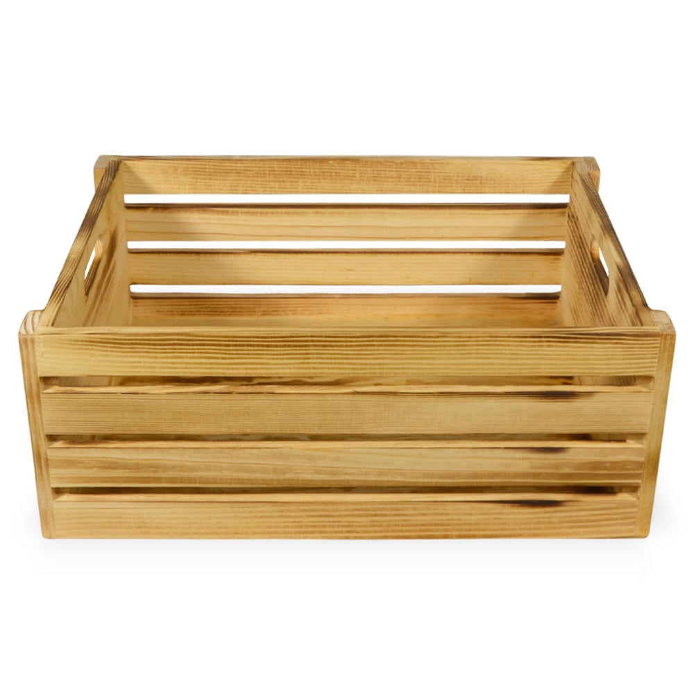Cassettina Contenitore Portaoggetti in Legno Fiammato con manici cm 39x29x h15