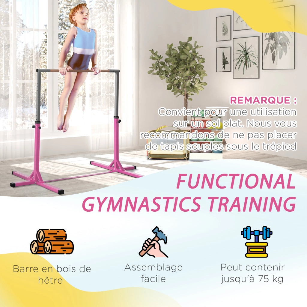Barra di ginnastica per bambini regolabile ¨C zephmum ¨C rosa 92-150 cm