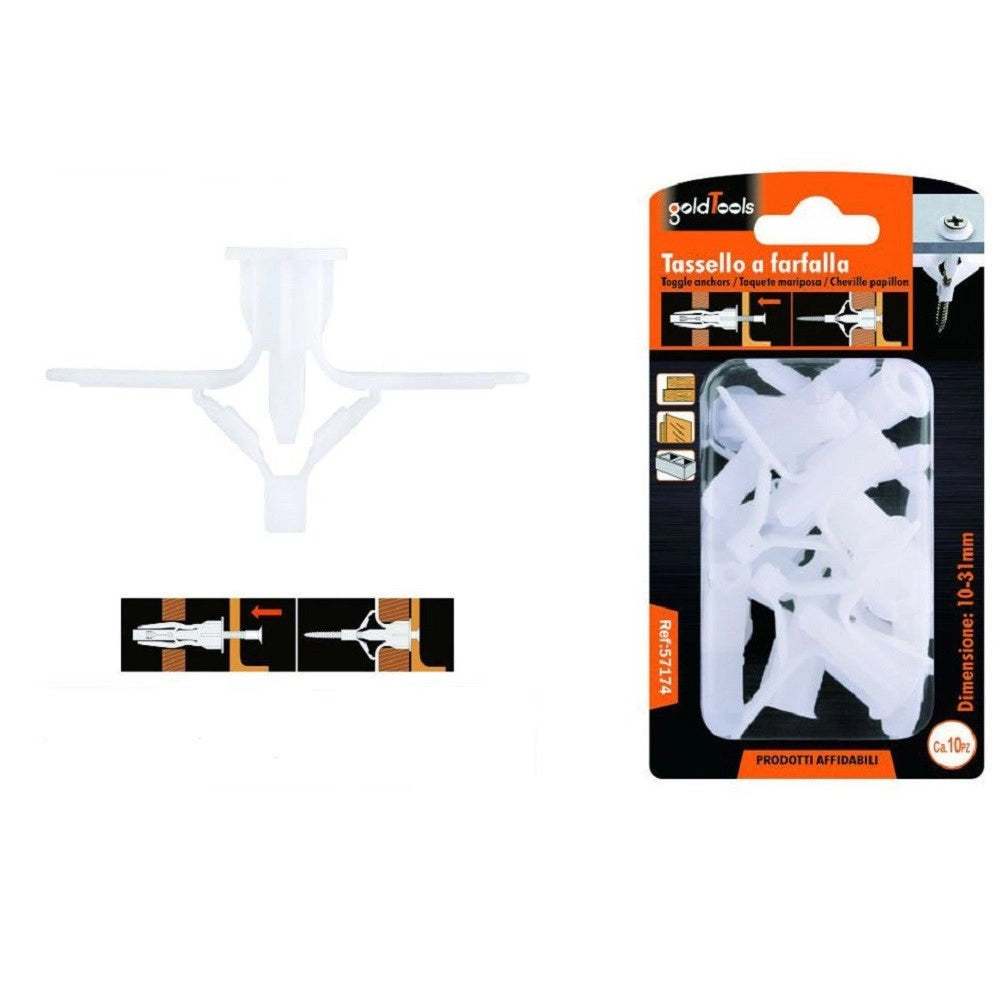 Trade Shop - Set 10 Pezzi Tasselli Tassello A Farfalla Espansione A Molla 10-31 Mm Viti 57174 -