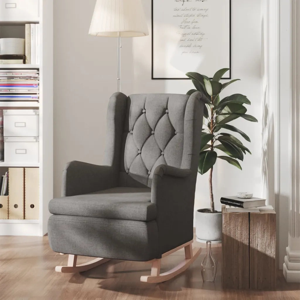 Poltrona Gambe a Dondolo Legno di Hevea Grigio Scuro in Tessuto cod mxl 62073