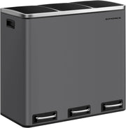 SONGMICS Cestino da Cucina, Pattumiera per Raccolta Differenziata 3 x 18L, 3 Scomparti per Riciclaggio, Coperchi a Chiusura Morbida, Pedali, Acciaio, Grigio Opaco LTB054G01