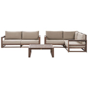 Set da giardino 4 posti in legno di acacia con cuscini tortora moderno elegante
