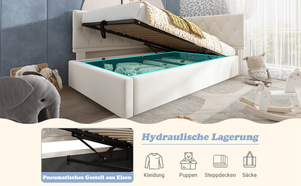 DESMIU Letto Divano 90 × 190 cm 1 posto con contenitore idraulico, senza materasso, in velluto, beige