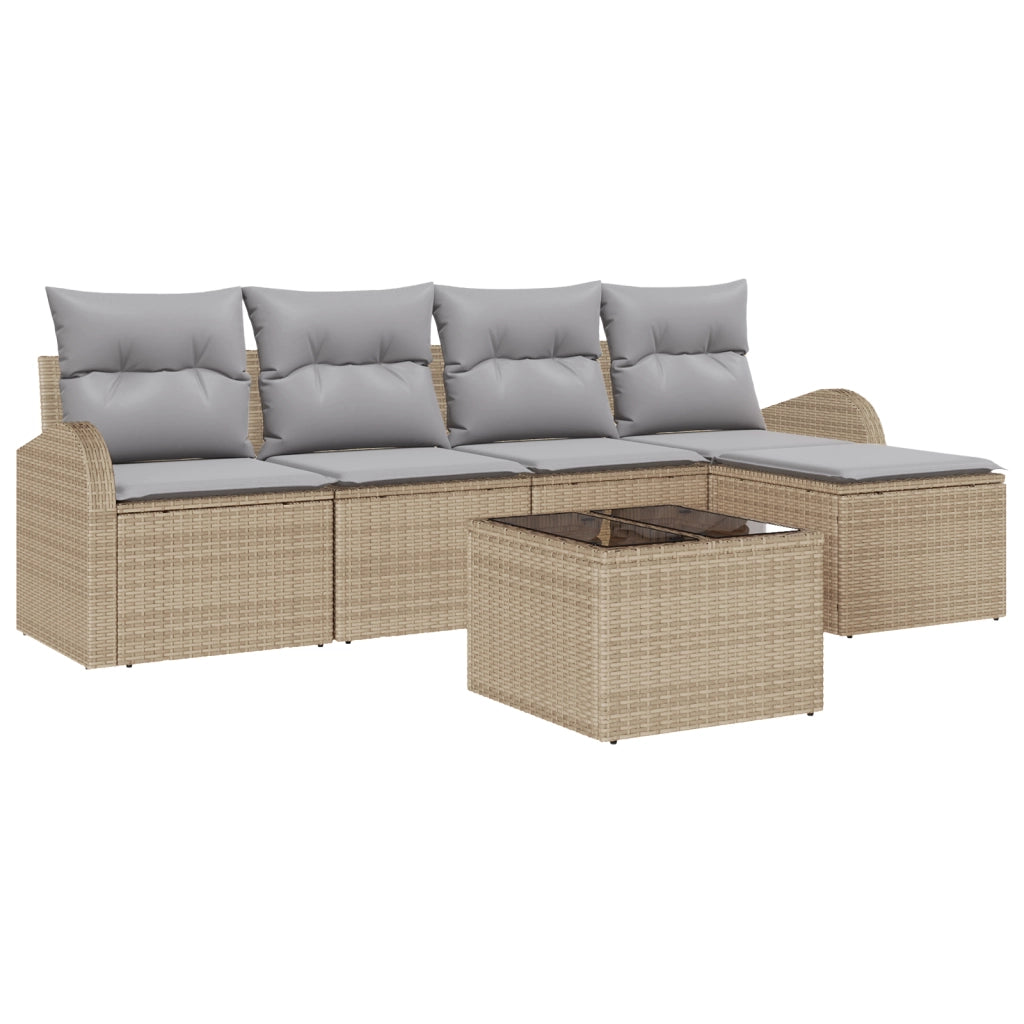 Set di divani da giardino 6 pezzi con cuscini in polyrattan nero