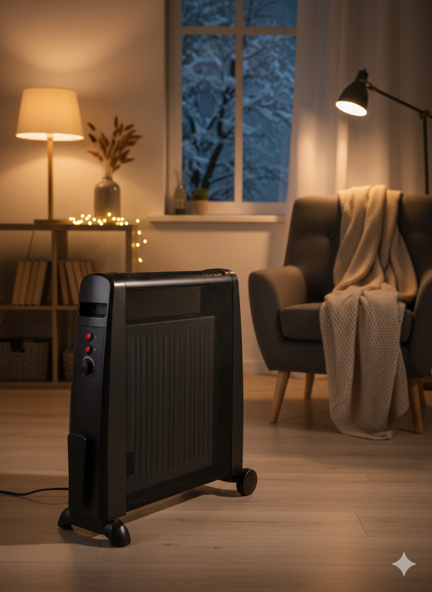 Radiatore Elettrico Romeo 1000-2000 W Calore su 3 Lati con Pannello in Mica Nero