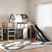 vidaXL Letto a Castello con Scivolo e Tende Bianco e Nero 80x200 cm