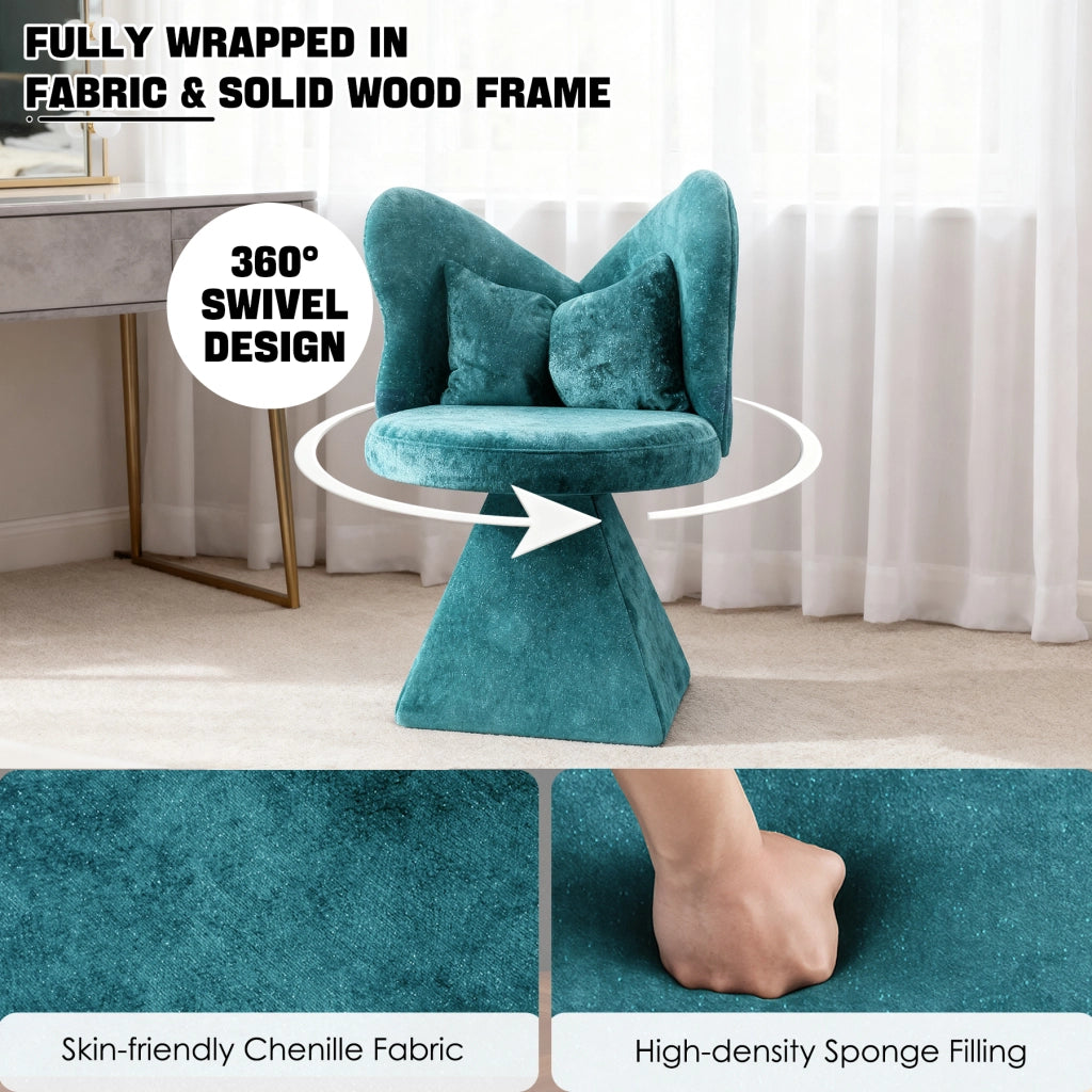 Poltrona girevole senza braccioli con base stabile in tessuto chenille blu 52×52×46 cm