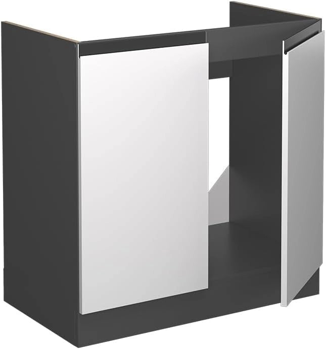 Mobile lavello cucina R-Line, Bianco, 80 cm Forma a J, senza piano di lavoro, per la libera combinazione all'interno di sistemi cucina modulari