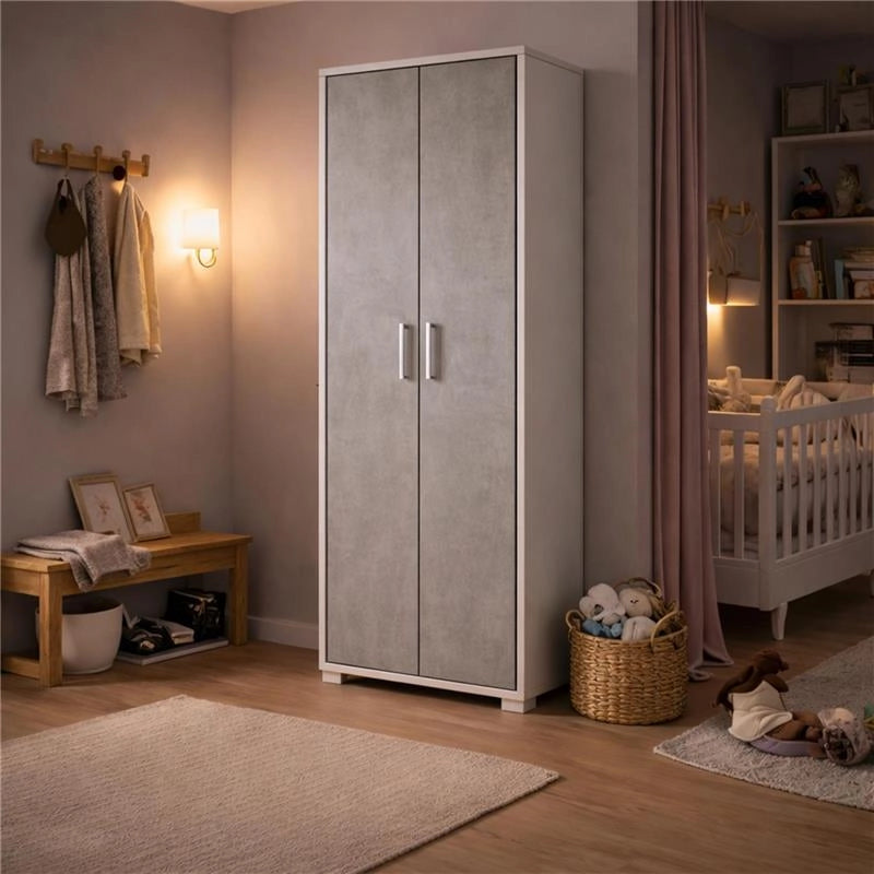 ARMADI DA ARREDO CON 2 ANTE DIMENSIONI 199X71X41 CM COLORE OSSIDO BIANCO E CEMENTO