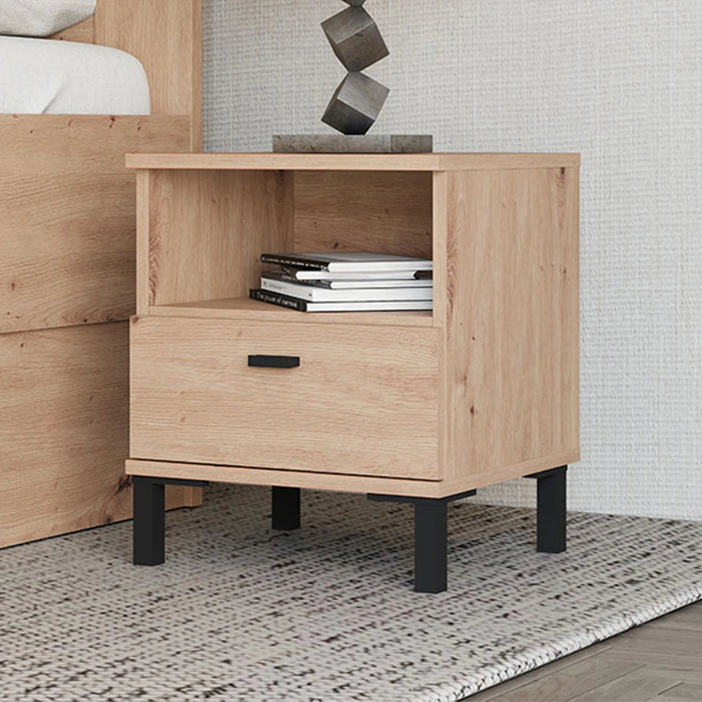 Jinja, Comodino un Cassetto, 39x35x45h cm Marrone Rovere