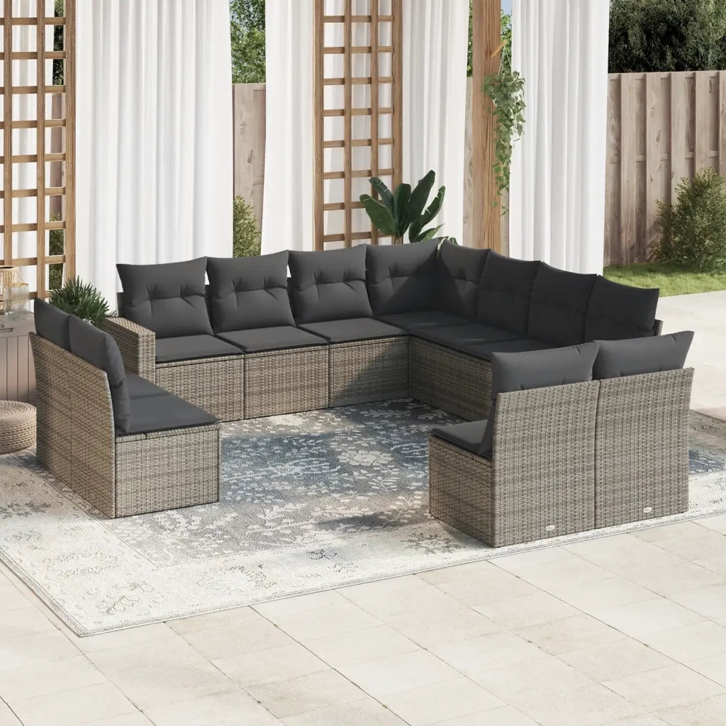 Set Divani da Giardino 11 pz con Cuscini in Polyrattan Grigio 3251467