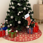 Gonna per albero di Natale di lusso con calza rossa 122 cm in tessuto 330276