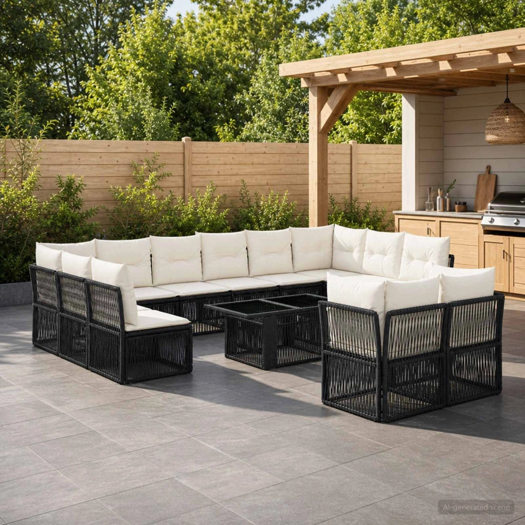 Set Divano da Giardino 13 pz Nero polyrattan 3436552