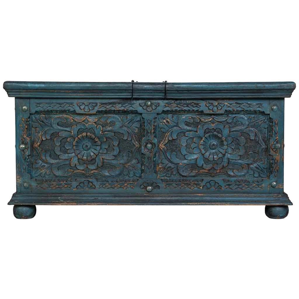 Tavolino artigianale in legno blu 100x100x47h cm