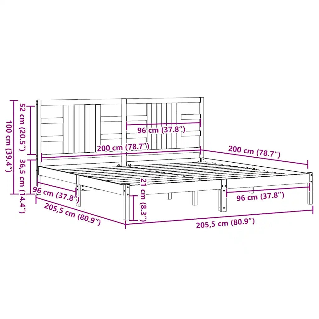 Giroletto senza Materasso-Struttura Letto Ambra 200x200 Legno Massello 999929