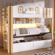 Letto a castello 90x200 cm con vano contenitore idraulico e LED