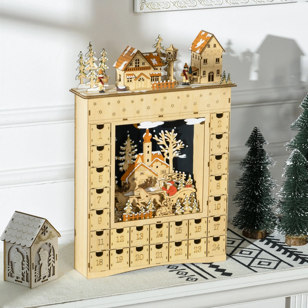 Calendario dell'Avvento LED villaggio innevato 24 cassetti ¨C Xylo ¨C decorazione natalizia beige