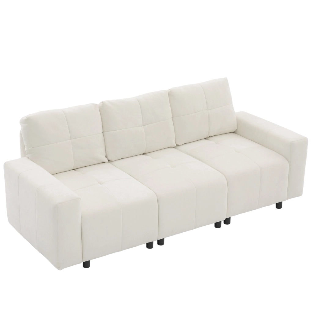 Divano letto 213x94x84 cm con schienale regolabile; 3 posti; in chenille beige bianco