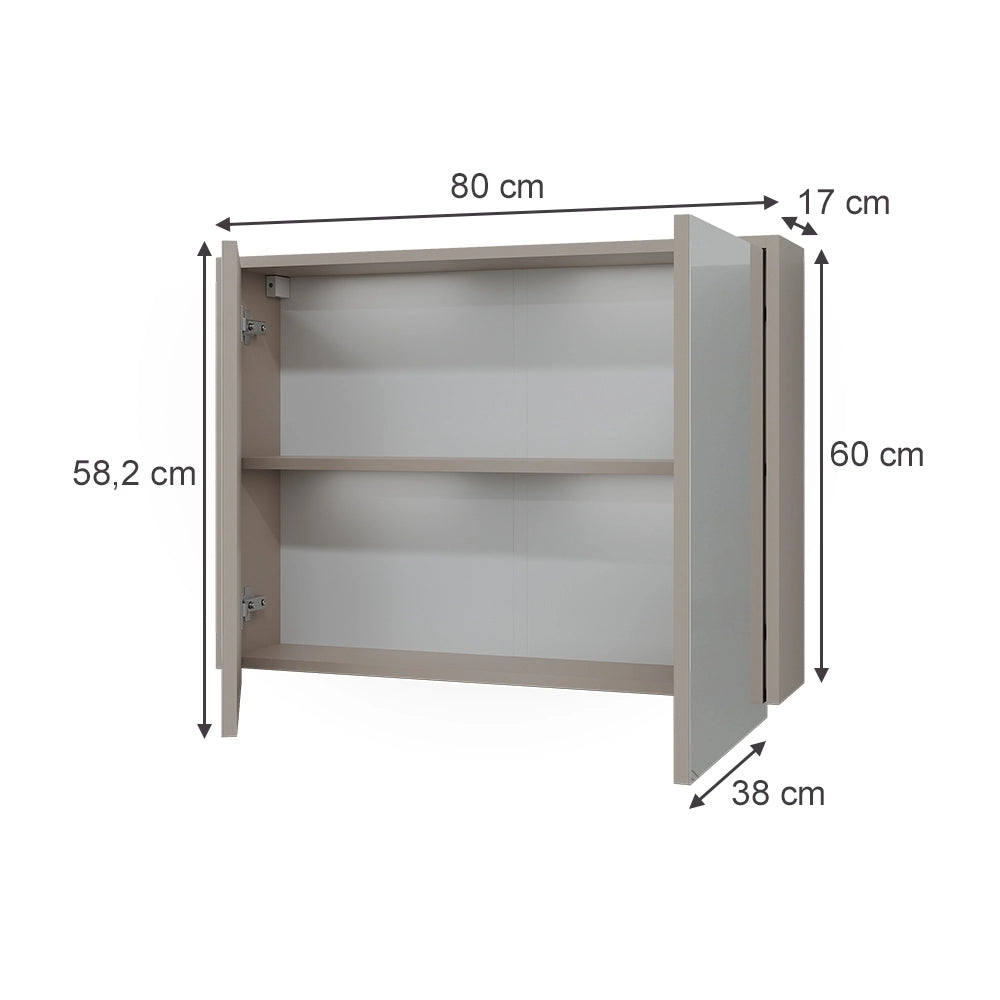 Vicco Specchio contenitore bagno Cachemire 80 x 60 cm con 2 scomparti chiusi