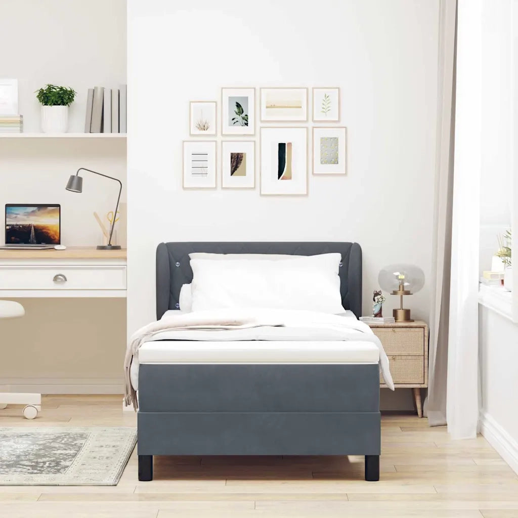 Letto a molle con testiera Grigio scuro 90 x 200 cm Velluto 3340317