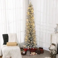 Albero di Natale Innevato con 405 Rami e Luci LED Bianche in Plastica e Metallo, Ø57x210 cm, Verde