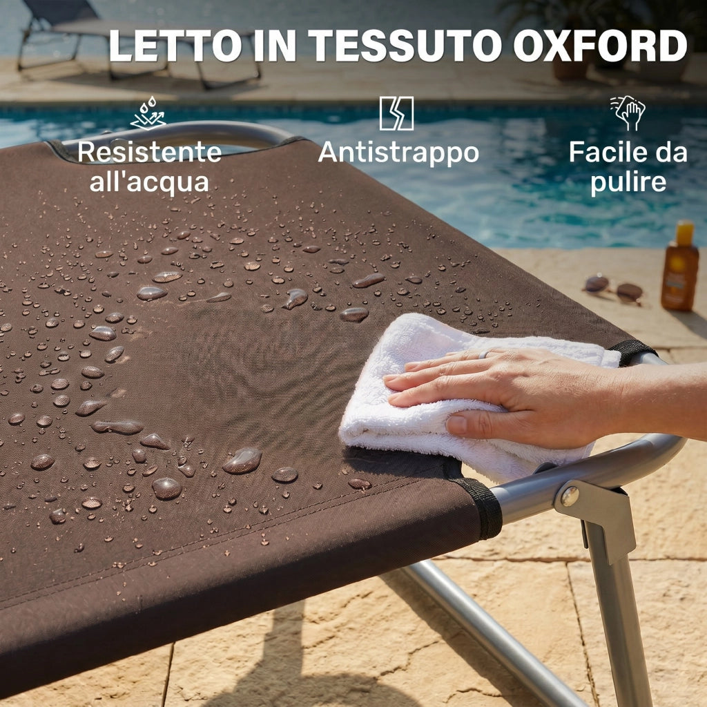 Lettino Prendisole da Giardino Pieghevole e Regolabile con Tettuccio in Tessuto Marrone, 187x58x50 cm