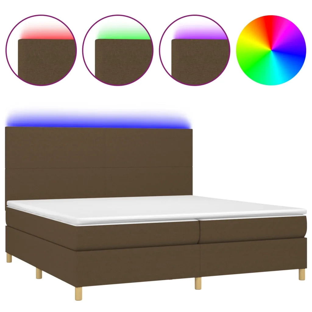 Letto a Molle Materasso e LED Marronescuro 200x200cm in Tessuto 3135304