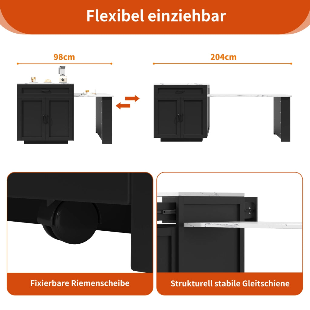 TAVOLO BAR Estensibile 98-204x70x93,5 cm MDF Nero con contenitore