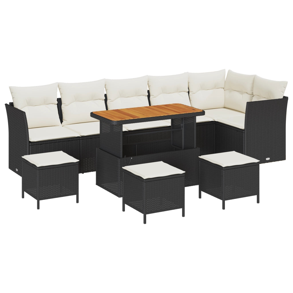 Set Divano da Giardino  da 10 Pezzi con Cuscini Nero Rattan Sintetico Acacia