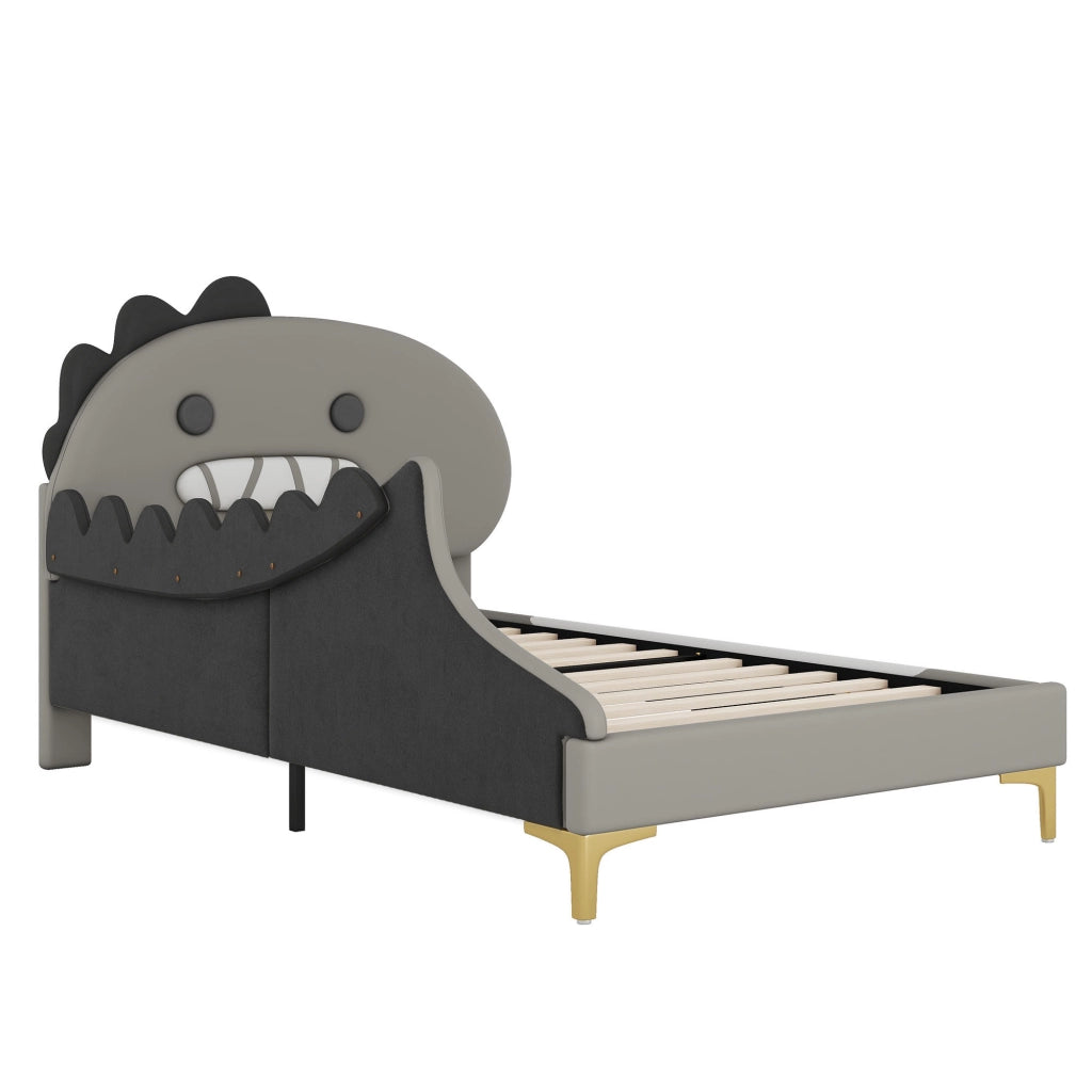 Letto basso per bambini dinosauri in PU grigio 90x200 cm