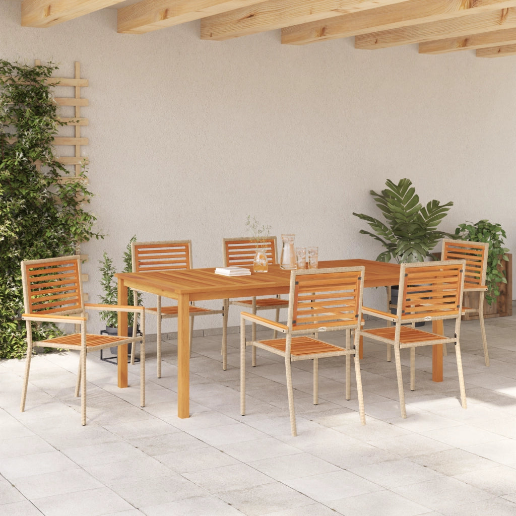 Set da Pranzo Giardino  7 Pezzi Beige Polyrattan Acacia
