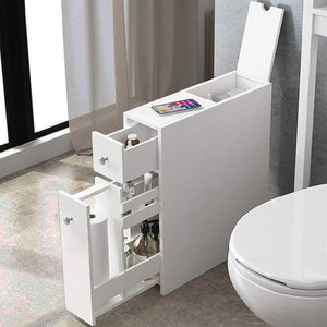 Mobiletto Salvaspazio Bagno Mobile in Legno MDF Bianco con Cassetti 48x16x58cm