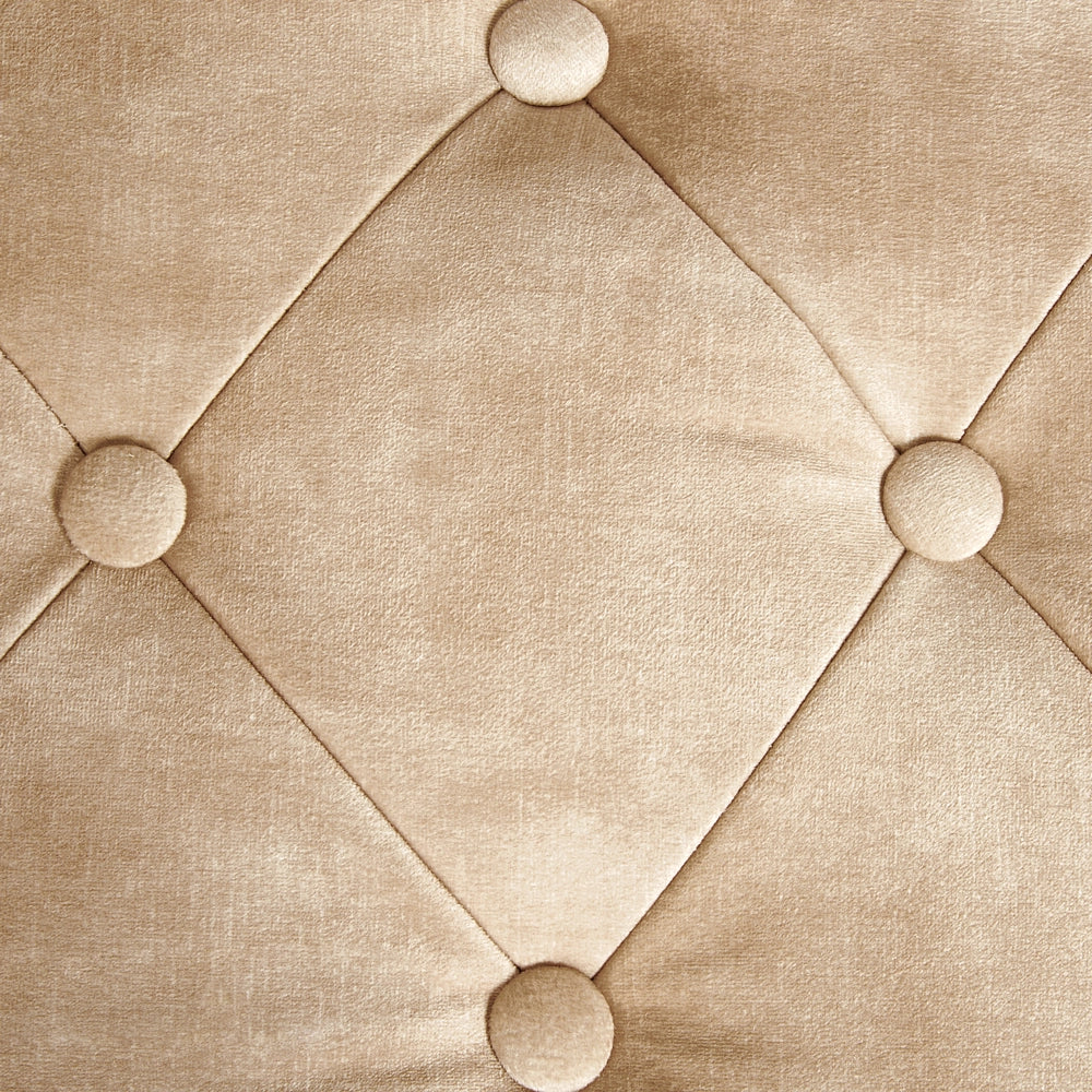 Panca Beige Tessuto imbottito Velluto Accento di metallo Gambe d'oro Panca da letto Sgabello