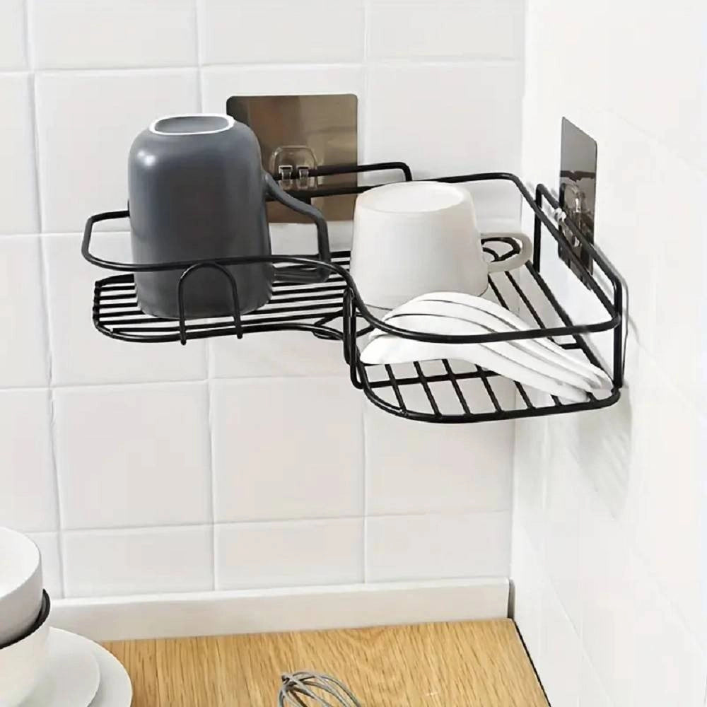 Trade Shop - Supporto Angolare Da Parete Mensola Da Appendere Senza Punzonatura Bagno Cucina -