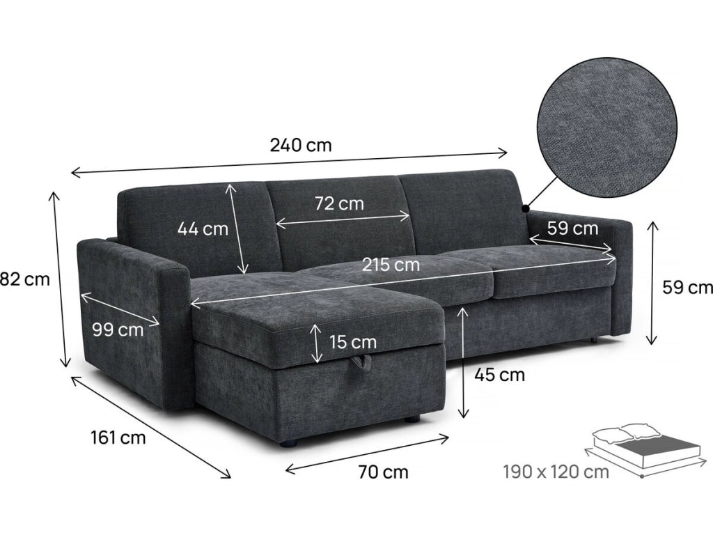 Divano angolare reversibile ed express trasformabile in tessuto "Celia" - 3 posti - Grigio
