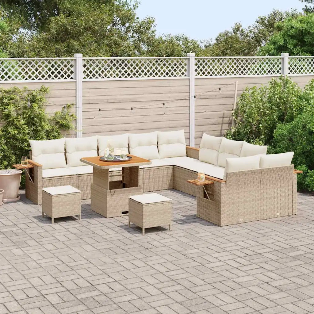 Set Divano da Giardino con cuscino 13 pcs Beige e Crema