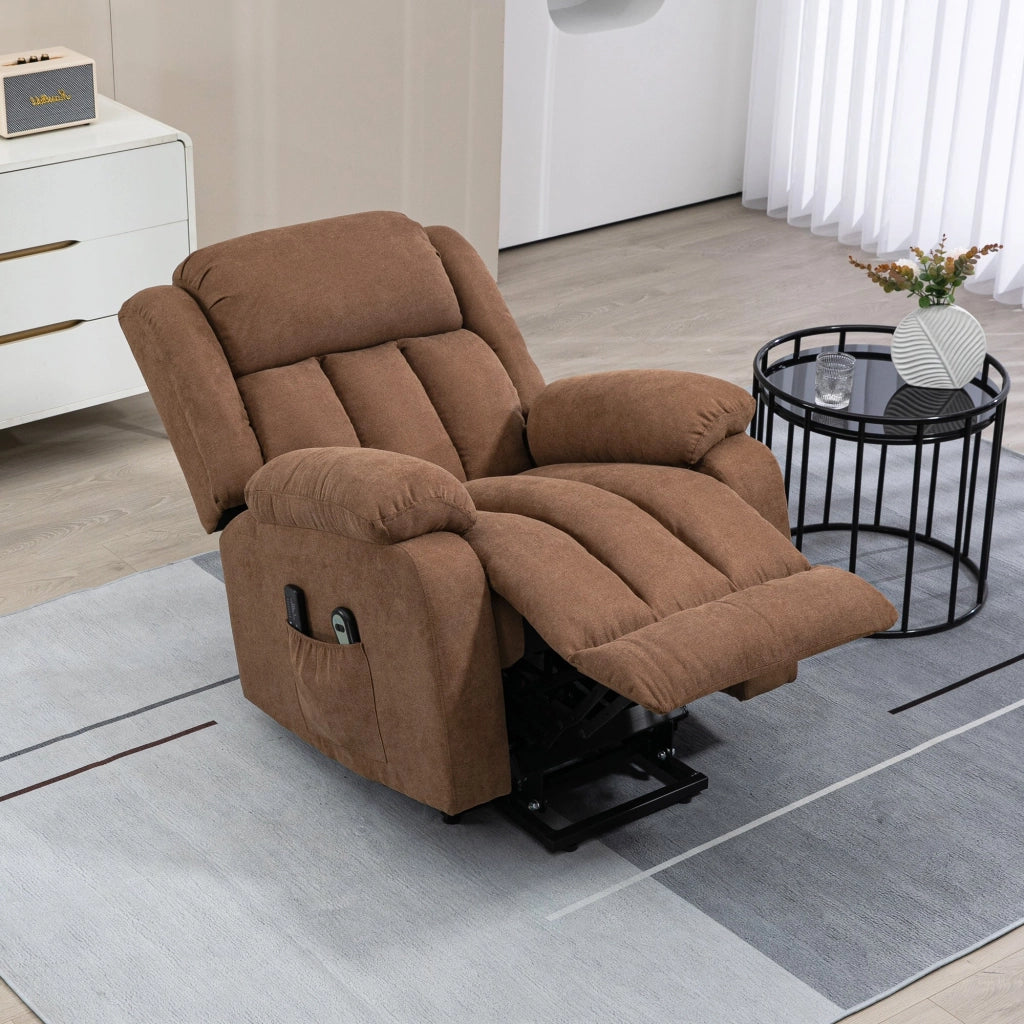 Poltrona Alzapersona Elettrica Massaggiante 91x93x103 cm in Tessuto Marrone